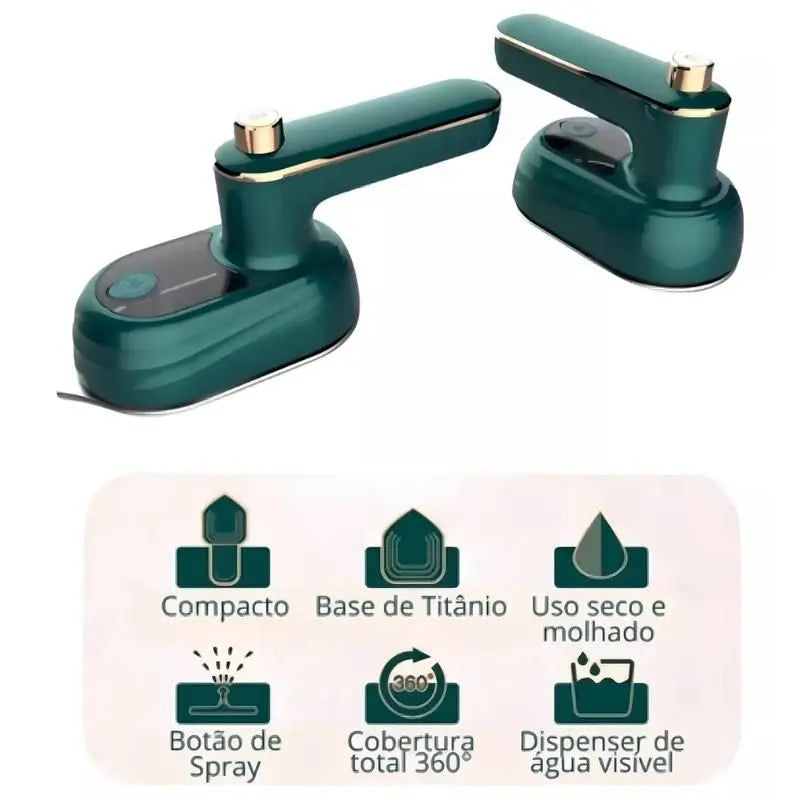 Mini Ferro De Passar Roupa Portátil Bivolt Cor Verde 110V/220V